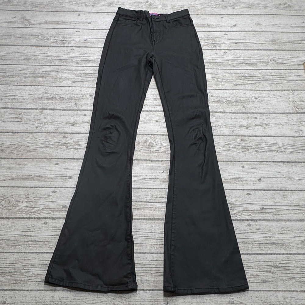 Edikted Coated Pants Women's Medium Black High Rise Flare Bell Bottom Trousers